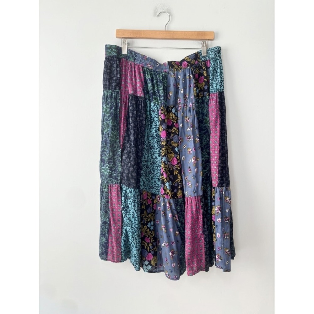Vintage 90s Sag Harbor Multicoloured Patchwork Bohemian Boho Midi Skirt Size 1X